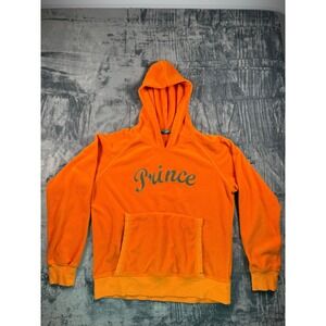 Prince Hoodie Mens L Orange Fleece Pullover Script Logo Raglan Long Sleeve